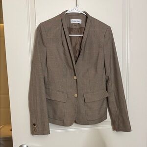 Calvin Klein Women's Tan Plaid Fitted Blazer Size 4